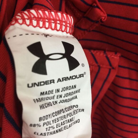 Under Armour Mens HeatGear Loose Fit Striped Short Sleeve Polo Shirt Red 2XL - Picture 8 of 9
